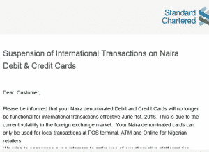 Standard Charted bank suspend international transaction on Naira ATM Card