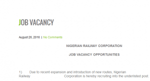 Nigerian railway job vacancies 2016