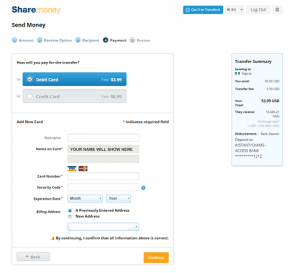 Pick how you will pay money through sharemoney