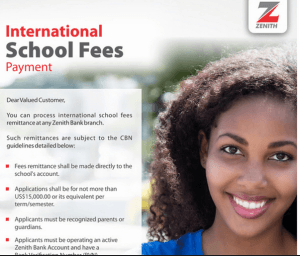 Zenith bank international school fees payment method