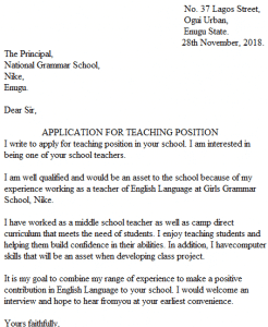 example of application letter for teaching job