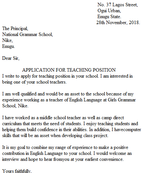 formal letter format to a teacher